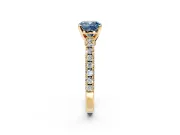 Solitaire Engagement Ring Setting for Fancy Blue Cushion Cut Center with Single Row Accent Band and Prong Head in Yellow Gold
