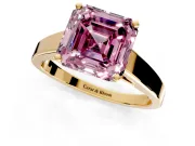 Solitaire Engagement Ring Setting for Fancy Pink Asscher Cut Center with Tapered Split Shoulders and Prong Head in Yellow Gold