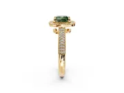 Milgrain Halo Engagement Ring Setting for Fancy Green Cushion Cut Center with Three-Sided Pave Band and Prong Head in Yellow Gold