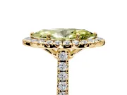 Halo Engagement Ring Setting for Fancy Yellow Marquise Center with Raised Halo, Pave Band and Prong Head in Yellow Gold