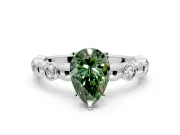 Solitaire Engagement Ring Setting for Fancy Green Pear-Shaped Center with Beaded Bezel Station Band and Prong Head in Platinum