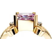Solitaire Engagement Ring Setting for Fancy Pink Asscher Cut Center with Twisted Band and Scroll Prong Head in Yellow Gold