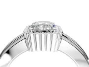 Halo Engagement Ring Setting for Emerald Cut Center with Wide Band, Inlaid Accent Row and Prong Head in Sterling Silver