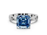 Solitaire Engagement Ring Setting for Fancy Blue Asscher Cut Center with Channel Baguette Band and Prong Head in Sterling Silver