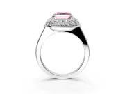 Halo Engagement Ring Setting for Fancy Pink Asscher Cut Center with Plain Tapered Band and Prong Head in White Gold