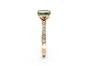 Solitaire Engagement Ring Setting for Fancy Green Princess Cut Center with Round Cut Pave Band and Prong Head in Rose Gold