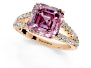 Solitaire Engagement Ring Setting for Fancy Pink Asscher Cut Center with Pave Split Shank and Prong Head in Rose Gold
