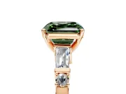 Bar-Set Engagement Ring Setting for Fancy Green Asscher Cut Center with Tapered Baguette Accents and Prong Head in Rose Gold