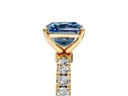 Open Basket Engagement Ring Setting for Fancy Blue Asscher Cut Center with Pave Band and Prong Head in Yellow Gold