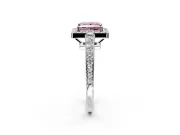 Bezel-Framed Halo Engagement Ring Setting for Fancy Pink Princess Cut Center with Pave Band and Prong Head in White Gold