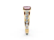 Solitaire Engagement Ring Setting for Fancy Pink Asscher Cut Center with Graduated Shared Prongs and Prong Head in Yellow Gold