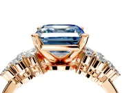 Cluster Engagement Ring Setting for Fancy Blue Asscher Cut Center with 2-Row Shoulder Clusters and Prong Head in Rose Gold