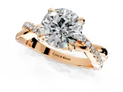 Solitaire Engagement Ring Setting for Round Cut Center with Half-Pave Crossover Band and Prong Head in Rose Gold
