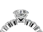 Shared-Prong Engagement Ring Setting for Round Cut Center with Graduated Accents and Prong Head in White Gold