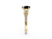 3 Stone Engagement Ring Setting for Fancy Black Oval Center with Crossover Basket, Pave Band and Prong Head in Yellow Gold