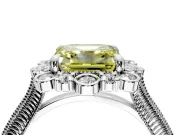 Milgrain Halo Engagement Ring Setting for Fancy Yellow Asscher Cut Center with Bezel Point Accents and Prong Head in Platinum