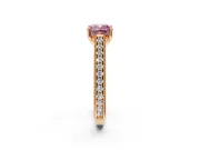 Solitaire Engagement Ring Setting for Fancy Pink Cushion Cut Center with Engraved Pave Band and Prong Head in Rose Gold