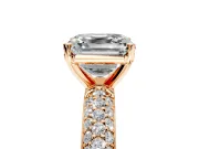 Solitaire Engagement Ring Setting for Asscher Cut Center with Domed Multi-Row Pave Band and Prong Head in Rose Gold