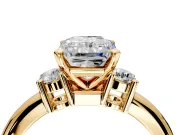 3 Stone Engagement Ring Setting for Radiant Cut Center with Wide Plain Band and Prong Head in Yellow Gold