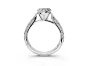 Solitaire Engagement Ring Setting for Heart-Shaped Center with Multi-Row Accents and Prong Head in White Gold
