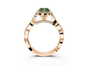 Halo Engagement Ring Setting for Fancy Green Cushion Cut Center with Twist Band and Prong Head in Rose Gold
