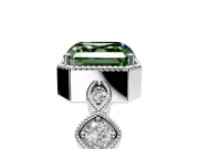 Vintage Station Engagement Ring Setting for Fancy Green Asscher Cut Center with Accents and Prong Head in Platinum