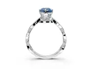 Solitaire Engagement Ring Setting for Fancy Blue Radiant Cut Center with Accented Twist Band and Leaf Prong Head in Platinum