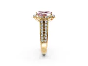 Large Accent Halo Engagement Ring Setting for Fancy Pink Asscher Cut Center with Pave Split Shank and Prong Head in Yellow Gold