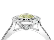 Halo Engagement Ring Setting for Fancy Yellow Pear-Shaped Center with Milgrain Pave Band and Bezel Head in Sterling Silver