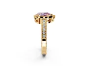 Milgrain Halo Engagement Ring Setting for Fancy Pink Pear-Shaped Center with Wide Pave Band and Prong Head in Yellow Gold