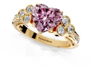 Cluster Engagement Ring Setting for Fancy Pink Heart-Shaped Center with Bezel Accent Clusters and Prong Head in Yellow Gold