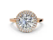 Halo Engagement Ring Setting for Round Cut Center with Plain Tapered Band and Prong Head in Rose Gold