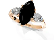 3 Stone Engagement Ring Setting for Fancy Black Marquise Center with Large Pear-Shaped Accents and Prong Head in Rose Gold