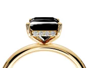 Hidden Halo Engagement Ring Setting for Fancy Black Princess Cut Center with Thin Rounded Band and Prong Head in Yellow Gold