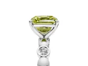 Solitaire Engagement Ring Setting for Fancy Yellow Asscher Cut Center with Beaded Bezel Station Band and Prong Head in White Gold