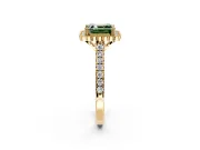 Milgrain Floral Halo Engagement Ring Setting for Fancy Green Asscher Cut Center with Pave Band and Prong Head in Yellow Gold