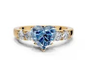 5 Stone Engagement Ring Setting for Fancy Blue Heart-Shaped Center with Plain Band and Prong Head in Yellow Gold