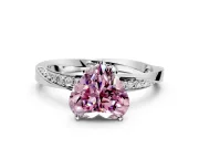 Side Accent Engagement Ring Setting for Fancy Pink Heart-Shaped Center with Accent Shoulders and Prong Head in Platinum
