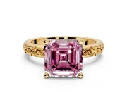 Solitaire Engagement Ring Setting for Fancy Pink Asscher Cut Center with Scrollwork Band and Prong Head in Yellow Gold