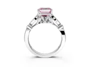 Solitaire Engagement Ring Setting for Fancy Pink Asscher Cut Center with Marquise and Bezel Accents and Prong Head in White Gold