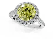 Halo Engagement Ring Setting for Fancy Yellow Round Cut Center with Raised Halo, Pave Band and Prong Head in Platinum