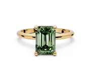 Minimalist Solitaire Engagement Ring Setting for Fancy Green Emerald Cut Center with Thin Band and Prong Head in Yellow Gold