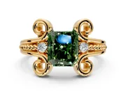 Solitaire Engagement Ring Setting for Fancy Green Radiant Cut Center with Twisted Band and Scroll Prong Head in Yellow Gold