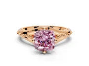 Solitaire Engagement Ring Setting for Fancy Pink Cushion Cut Center with Milgrain Cathedral Band and Prong Head in Rose Gold