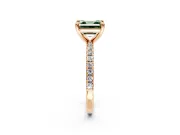 Solitaire Engagement Ring Setting for Fancy Green Asscher Cut Center with Fine Pave Narrow Band and Prong Head in Rose Gold