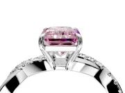 Crossover Engagement Ring Setting for Fancy Pink Radiant Cut Center with Pave and Plain Strands and Prong Head in Sterling Silver