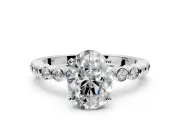 Solitaire Engagement Ring Setting for Oval Center with Bezel-Dot Beaded Band and Prong Head in Sterling Silver