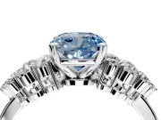 Cluster Engagement Ring Setting for Fancy Blue Cushion Cut Center with 2-Row Shoulder Clusters and Prong Head in Platinum