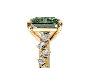 Solitaire Engagement Ring Setting for Fancy Green Radiant Cut Center with Trailing Leaf Accent Band and Prong Head in Yellow Gold