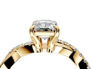 Solitaire Engagement Ring Setting for Emerald Cut Center with Half-Pave Crossover Band and Prong Head in Yellow Gold
